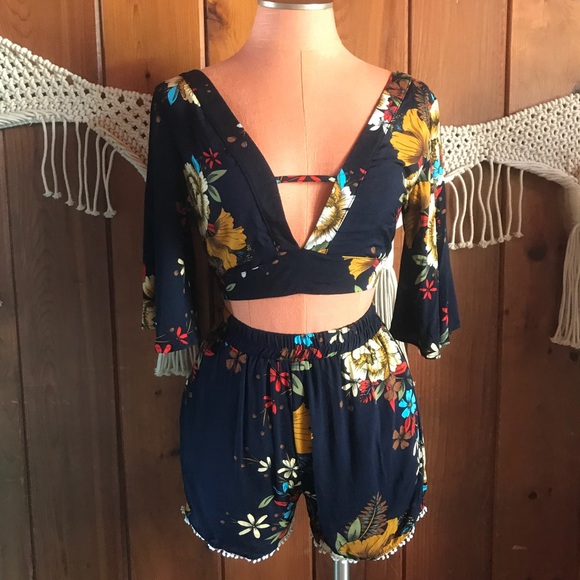 Zaful Pants - NWOT Floral Tie Back Matching Set